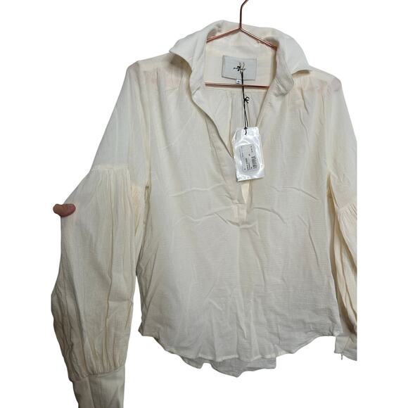 7 FOR ALL MANKIND Cream White Bubble Sleeve Zip Up Detail Blouse size XS NWT - Picture 4 of 11